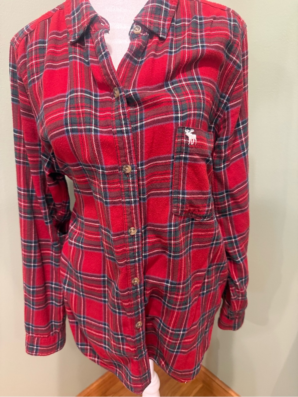 Abercrombie & Fitch Red and Green Plaid Kids Pajama Top